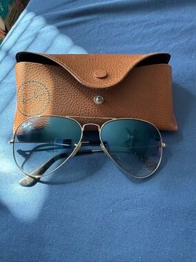 Ray-Ban Men's Blue Lens Aviator Sunglasses with Brown Leather Case